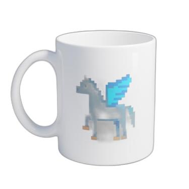 Imagem de Caneca Xícara de Café Porcelana 300ml Unicórnio Pégaso Azul Pixel Art