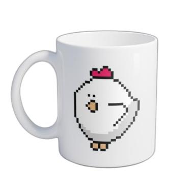 Imagem de Caneca Xícara de Café Porcelana 300ml Galinha Pixel Art Chapeu Rosa