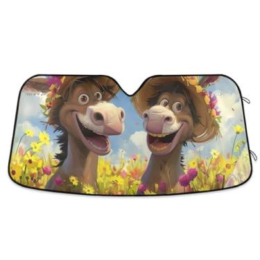 Imagem de Burros no campo de flores para-brisa de carro protetor solar dobrável bloqueia raios UV proteção solar contra o calor do sol
