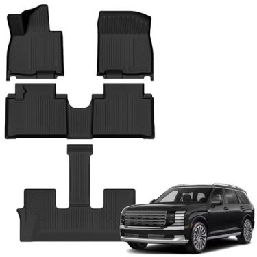 Imagem de Auxko Tapetes de chão para todos os climas para Hyundai Palisade 2026 7 e 8 assentos apenas híbridos para todas as estações acessórios de TPE protetor inodoro antiderrapante forro de piso de borda