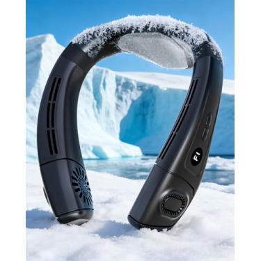 Imagem de MGUP Ar condicionado de pescoço com 6 níveis ajustáveis, suporte para ventilador de pescoço de resfriamento fluxo de ar de 360° e placa de resfriamento, ventilador pessoal portátil recarregável de