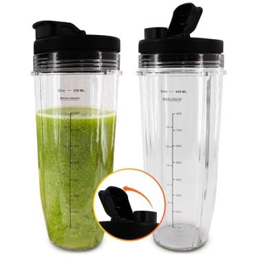 Imagem de 2 peças de copos Ninja para liquidificador 947 ml – Copos de substituição Ninja Bullet com tampas Sip & Seal – Serve para Auto-IQ Series BL480/480D/450, N401, BN751/801, SS101/151/401, conveniente