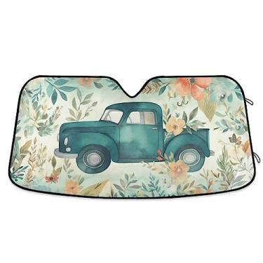 Imagem de Caminhão azul claro com borboletas e flores bloqueador solar de carro pára-brisa proteção UV persiana dobrável de janela de carro para para-brisa SUV