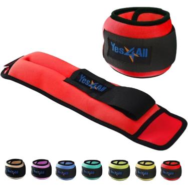 Imagem de Yes4All Par de pesos de pulso e tornozelo 0,5 kg - 4,5 kg para mulheres, homens alça ajustável - caminhada, corrida, pilates, academia de ginástica (2,3 kg x 2, vermelho)