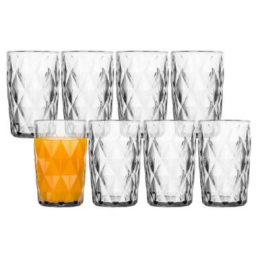 Imagem de Jogo 8 Copo Diamond de Vidro Diamante Transparente Alto para Água e Dr