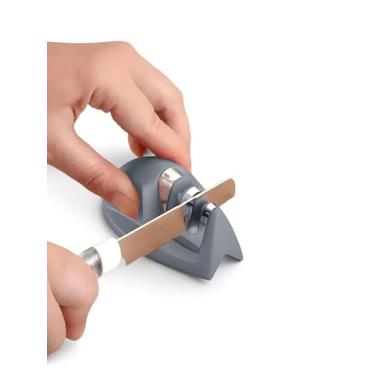 Imagem de Afiador de facas, afiador de facas de cozinha predefinido em 2 estágios, afiador de facas com ranhuras grossas e finas para facas de cozinha, cinza