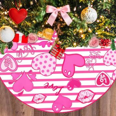 Imagem de Saia para árvore de dia dos namorados de 121 cm - Colar de árvore de Natal com coração de amor macio com acabamento vermelho, decoração de Natal (vermelha)