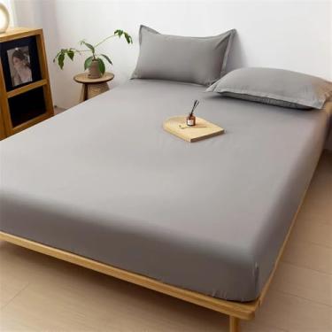 Imagem de Capa de colchão impermeável, lençol de baixo com elástico, protetor de colchão, tamanho casal, cinza/branco, cinza, tamanho king (182 x 213 x 46 cm).