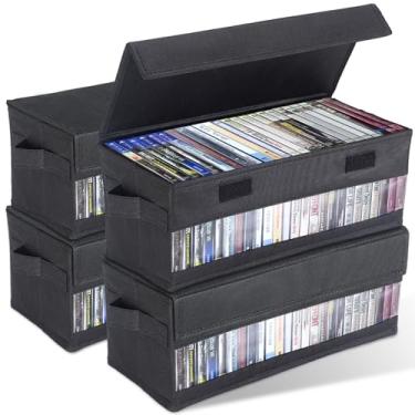 Imagem de CCidea Caixas de armazenamento de CD – Pacote com 2 caixas de CD – Suportes de disco de 35,5 x 15 x 13,5 cm com tampas e janela visual, comporta até 32 CDs em caixas de joias completas, 65 CDs em