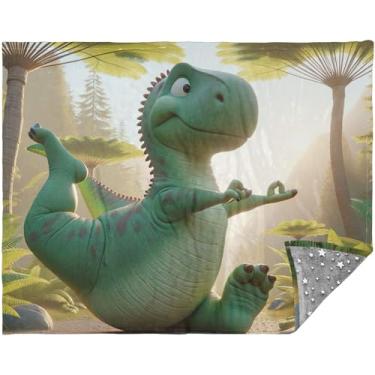 Imagem de TSENQUE Cobertores engraçados para sofá Yoga Dino 177,8 cm x 139,7 cm Mantas de sofá confortáveis para sofás ocidentais cobertor xadrez personalizado