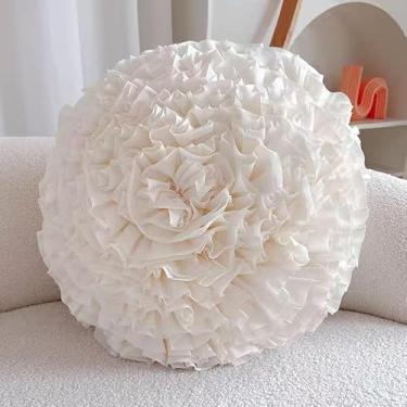 Imagem de Qupace Conjunto de capas de almofada de flores 3D para sofá de sofá, almofada floral redonda para quarto, fronha decorativa para sala de estar (branca)