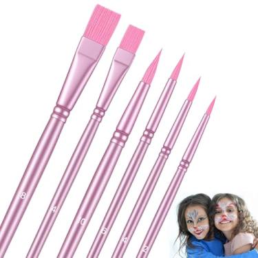 Imagem de Conjunto de 6 pincéis de tinta de nylon para pintura acrílica, pintura em aquarela, pincéis de cabelo de nylon com ponta pontiaguda, pincéis de artistas planos para óleo, rosto, unhas, miniatura