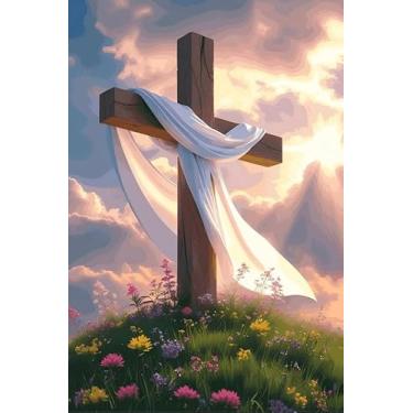 Imagem de GHHKUD Kits de pintura cruzada por números para adultos com moldura, pintura DIY por cores, adultos, crianças, Páscoa, números de pintura emoldurada em tela, presentes para decoração de casa 20 x 30