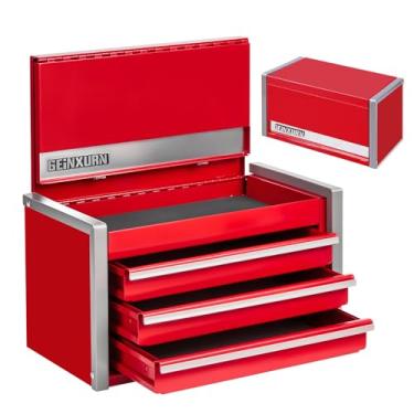 Imagem de Geinxurn Mini caixa de ferramentas, vermelho portátil com 3 gavetas, micro caixa de ferramentas empilhável de aço com trava magnética e forro para armazenamento de ferramentas e organizadores