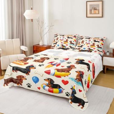 Imagem de Castle Fairy Jogo de lençol casal com tema de desenho animado de foguete Dachshund para crianças, adultos, meninos, meninas, 4 peças, cachorrinho fofo + lençol de cima, 2 fronhas
