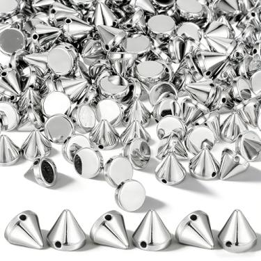 Imagem de Grevosea 440 peças de pregos prateados para roupas, pinos de plástico de 8 mm cola ou costurados em pontas punk para artesanato faça você mesmo, roupas, jaquetas de couro, sapatos, bolsas, mochilas