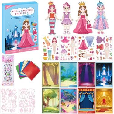 Imagem de SOOVSY Bonecas magnéticas para meninas, sereia, fada, bailarina, princesa, artesanato, kits divertidos com 4 bonecas de fantasia, 107 ímãs, 8 cenários, brinquedos de viagem, jogos, presente para