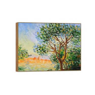 Imagem de Claude Monet Famosas Impressões em Tela de Parede Prontas para Pendurar - Vista de Antibes - Pintura de Moldura de Madeira para Decoração de Sala de Estar 90 x 117 cm 35 x 46 pol