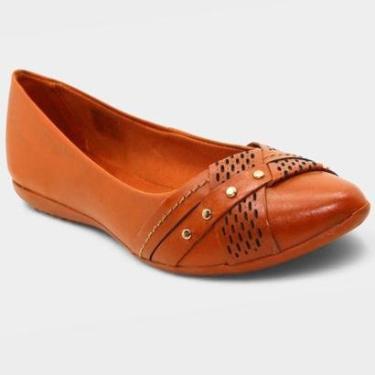 Imagem de Sapatilha Couro Bottero Bico Fino Microperfuros Apliques Feminina - Caramelo - 39-Feminino