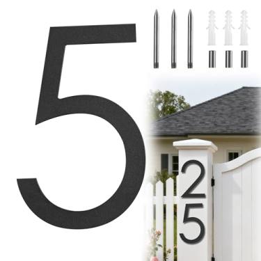 Imagem de Números de casa pretos de 25,4 cm para fora, números grandes de casas modernas de metal flutuante para fora, números de endereço grandes para casa, preto, flutuante, montagem embutida, alumínio, 5