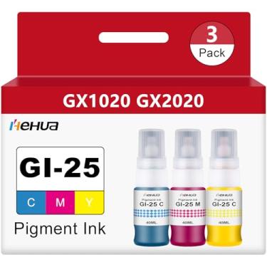 Imagem de hehua Frasco de tinta Pigment GI-25 GI25 Pacote econômico GI-25C GI-25M GI-25Y Substituição para frascos de tinta Canon 25 GI-25 compatíveis com impressora Megatank de tinta Canon GX2020 GX1020 120 ml