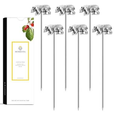 Imagem de Homestia Palitos de coquetel de metal para bebidas, palitos de coquetel de urso de 11,7 cm, espadas de coquetel, 6 peças de palhetas de martini extravagantes, alfinetes de coquetel vintage, acessórios