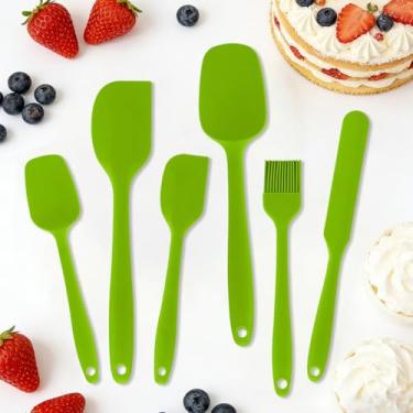 Imagem de Conjunto de 6 espátulas de silicone, espátula de grau alimentício para misturar, raspar, espalhar e preparar cozinhar, uso na cozinha, verde