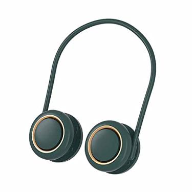 Imagem de AEWFRRV Ventilador de resfriamento pendurado no pescoço USB recarregável 3 velocidades refrigerador portátil sem lâminas verão radiador de viagem ao ar livre ventilador de refrigerador de ar (cor: verde) yubin1993 (cor: verde)