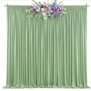Imagem de Cortinas de fundo fotográficas de 3 m x 2,4 m, verde sálvia, sem rugas, tecido de poliéster para casamento, chá de bebê, festa de aniversário, decoração de fundo (verde sálvia, 2 painéis)