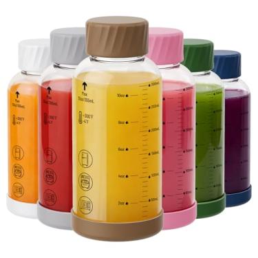 Imagem de Sursip Pacote com 6 garrafas de suco de vidro de 350 ml – garrafas de vidro borossilicato com tampas – resistentes ao calor, à prova de vazamento, sem BPA, reutilizáveis para sucos, vitaminas, leite