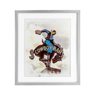 Imagem de Stupell Industries Placa de caubói cinza emoldurada sob o design de vidro por Jerry Cowherd, 53 x 43 cm