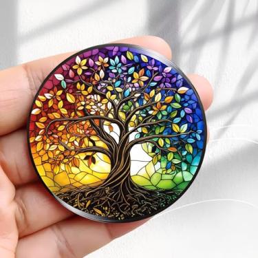 Imagem de Ímã de geladeira vintage com design de árvore da vida de espectro de vitrais - adesivo redondo de acrílico para geladeira de 5,8 cm, presente de decoração retrô, tamanho perfeito para geladeira