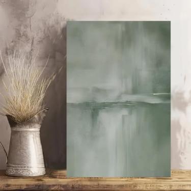 Imagem de Arte de parede abstrata em tela rústica vintage horizonte verde - Pôster sem moldura de 30,5 x 45,7 cm - Ideia de presente para decoração de casa e escritório para sala de estar, quarto, cozinha e