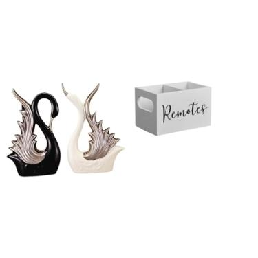 Imagem de Whtkoph Elegante Escultura de Cisne em Cerâmica com Organizador para Controle Remoto, Ideal para Estante, Mesa, Criado-mudo, Escritório, Aniversário E Decoraç