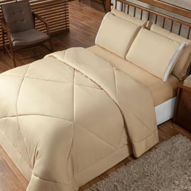 Imagem de Edredom Casal Dupla Face Cobre Leito Queen + Lençol Queen Com Elastico 6 Peças Tecido Toque Macio(Avelã,Edredom Avulso)