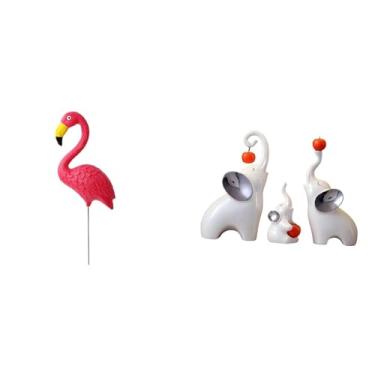 Imagem de Whtkoph Conjunto de Esculturas de Jardim com Família de Flamingos E Elefantes, Figuras de Animais para Decoração de Pátios Externos E Interiores.
