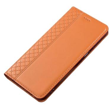 Imagem de FWYANZH Capa carteira para iPhone 16E, capa de proteção flip de couro legítimo, fecho magnético, função de suporte, camada de cabeça, capa de couro bovino, laranja, 16E