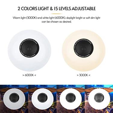 Imagem de Luzes de Guarda-Sol Pátio 3 em 1 com Alto-Falante BT Rádio FM LED Recarregável Sem Fio Controle Remoto Luz Quente 3000K Branca 6500K 15 Níveis Brilho