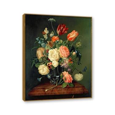 Imagem de NHLDZYH Moldura de teca. Arte de parede em tela de especiarias coloridas e colher de tempero | Decoração de cozinha vintage | Arte moderna para casa e sala de jantar. B89. 70 x 90 cm - 27,6 x 35,4 pol