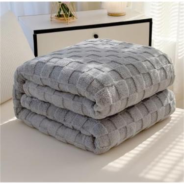 Imagem de Cobertor felpudo de lã para cama, cobertor aconchegante e quente multiuso para decoração de casa de sofá, cobertores de cama macios e macios para todas as estações (cinza, Queen (203 x 228 cm))