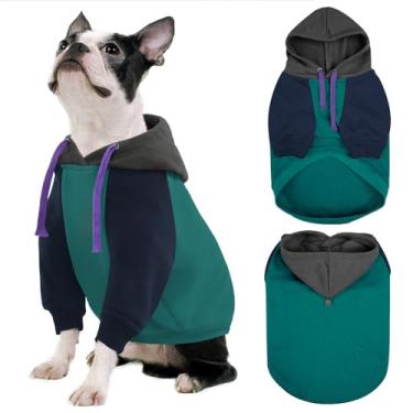 Imagem de AOFITEE Moletom com capuz médio para cães, leve para outono e inverno, colete quente para animais de estimação com chapéu, moletom básico para cães de tamanho médio, pulôver com capuz para buldogue