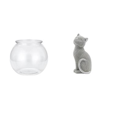 Imagem de Whtkoph Estátua Transparente de Gato para Aquário Pequeno, Figura Decorativa Colecionável em Resina, Ornamento de Mesa para Aquário, Tanque de Peixes, Vaso, M