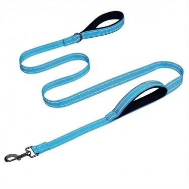 Imagem de Zealoire Conjunto de coleira e coleira para cães com alça dupla – Coleira refletiva de 1,8 m com alça de trânsito e anel em D, coleira de nylon ajustável para cães pequenos, médios e grandes (G)