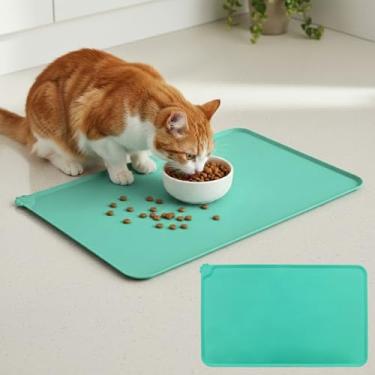 Imagem de Tapete de alimentação para animais de estimação 48 x 30 cm - para comida e água, tapete de tigela para cães e gatos, antiderrapante, super absorvente (mais verde)