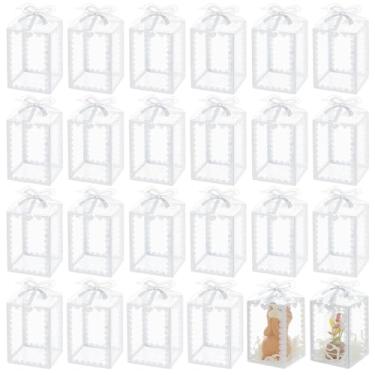 Imagem de BENECREAT 50 caixas de presente de PVC transparente de 5 x 5 x 9 cm, caixas retangulares com padrão de nó de laço para festa de casamento, embalagem de presente, prata
