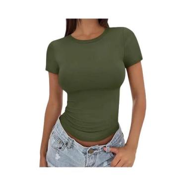 Imagem de Camiseta Feminina Slim Fit De Verão Com Manga Curta E Decote Redondo M