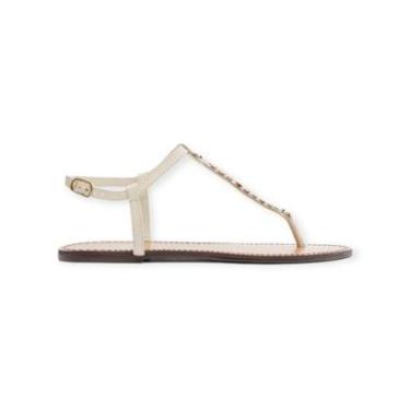 Imagem de Sandalia Rasteira Feminina Arezzo Couro Slim Tira Metais Branco-Feminino