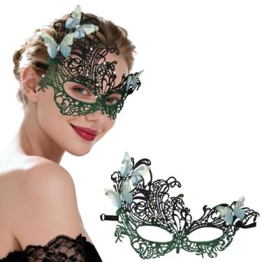 Imagem de Hoshin Masquerade Mask for Women, Lace Venetian Masks with Butterfly Mardi Gras Party Masks Costume(Butterfly Green & Black)