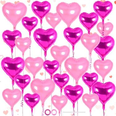 Imagem de 30 balões de coração rosa e vermelho rosa, 3 tamanhos de balões de coração de folha de coração, decorações de festa do dia dos namorados, balões de amor para festa de aniversário, casamento, chá de