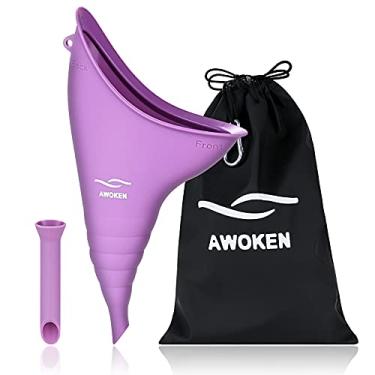 Imagem de AWOKEN Dispositivo de micção feminina para mulheres, mictório feminino de silicone reutilizável para mulheres em pé funil de xixi, mictório feminino com sacos de cordão para viagens e acampamento ao